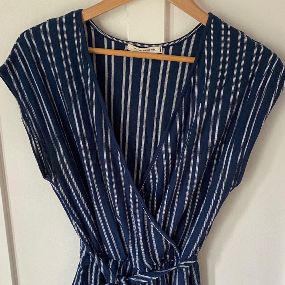 Caution To The Wind Navy Striped wide leg jumper